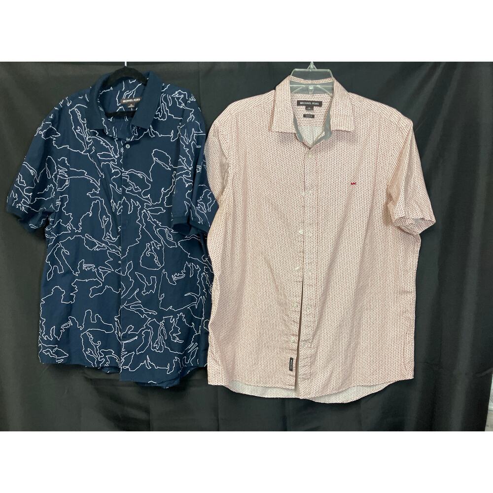 BUNDLE 2 - Mens Michael Kors Cotton Button Down Short Sleeve Shirt, Size L